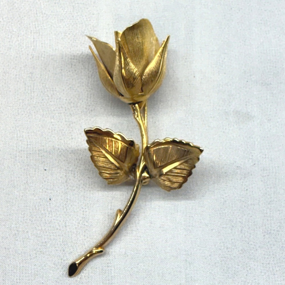 Giovanni Rose Pin Brooch Womens OS Gold Excellent Vintage Textured Long Stem
